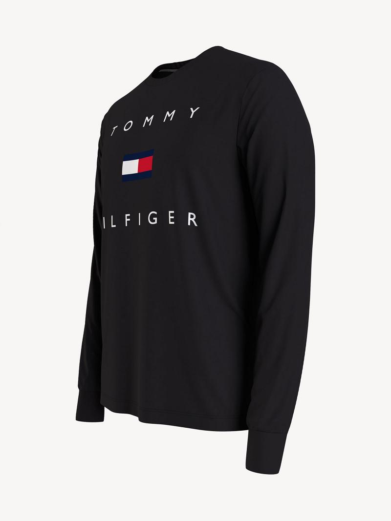 Férfi Tommy Hilfiger Essential long-sleeve logo Póló Fekete | HU 813YXF